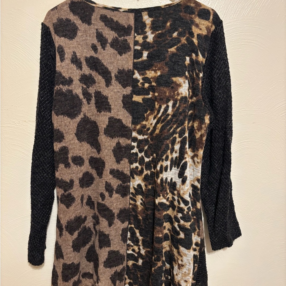 Ali Miles XL Patchwork Leopard Print Tunic Top Mixed Media Artsy Boho - Picture 8 of 8